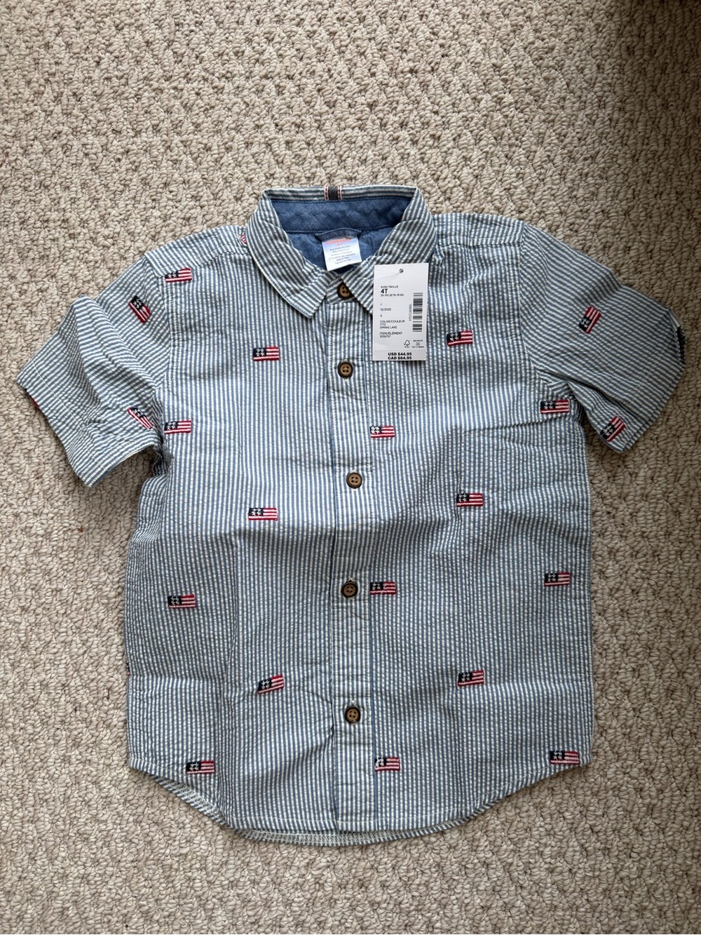 Gymboree Light Blue Seersucker Button-Down Shirt with Flag Embroidery